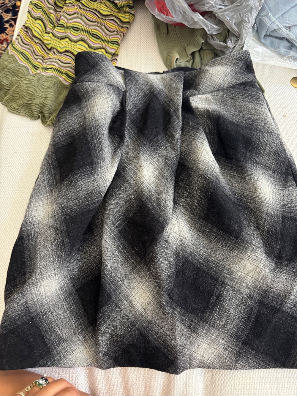 Robert Rodriguez Black and White Plaid A-Line Skirt
